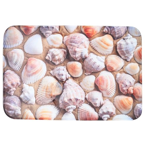 DOITOOL Alfombra Antideslizante de Franela 40X60 CM Diseño Tridimensional de Conchas Tapete Absorbente y Lavable para Baño Cocina y Dormitorio