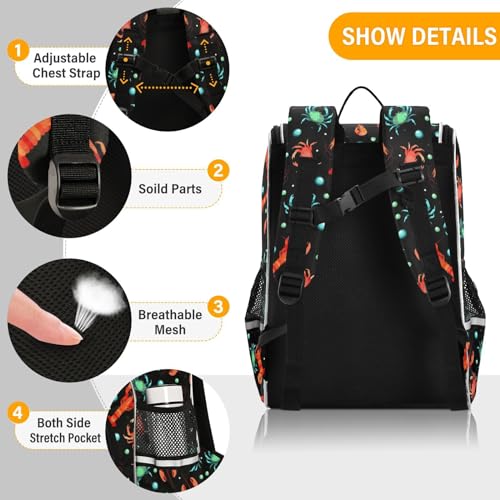 School Backpack Lobsters Crabs Shrimps Travel Hiking Large Capacity Causal Daypack Bookbag Bag Laptop Schoolbag with Reflective Tape for Boys Girls Adults2