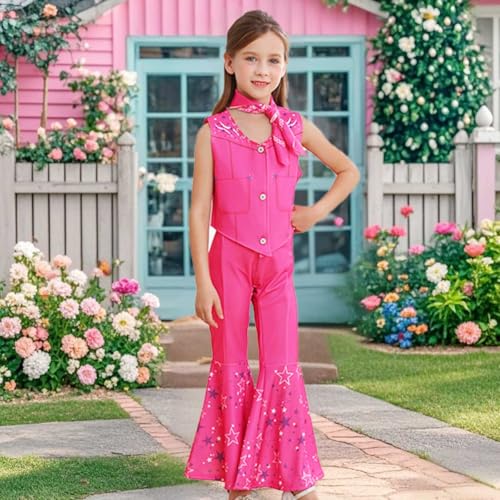 Disfraz de vaquera para niñas color rosa neón miniatura 2