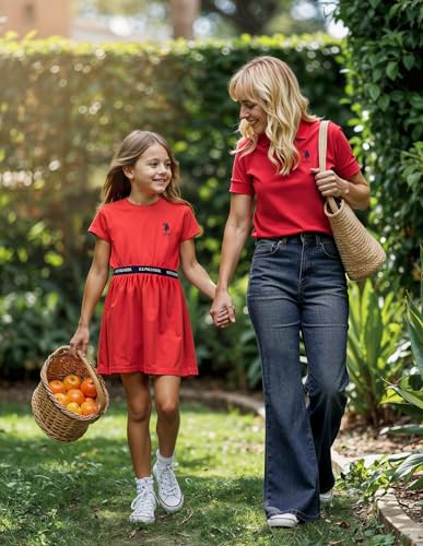 Image of U.S. Polo Assn. Kids Regular fit Cotton Short Sleeves Round Neck Dresses