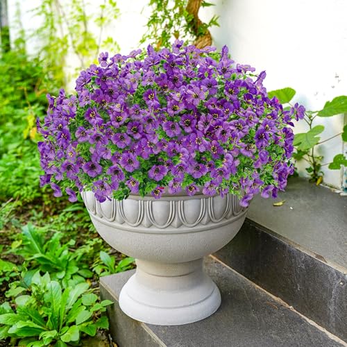 Der Rose 12 Bundles Artificial Flowers for Outdoors, UV Resistant Faux Outdoor Plants Purple Fake Outdoor Flowers for Porch Patio Garden Yard Exterieur Decor image 1