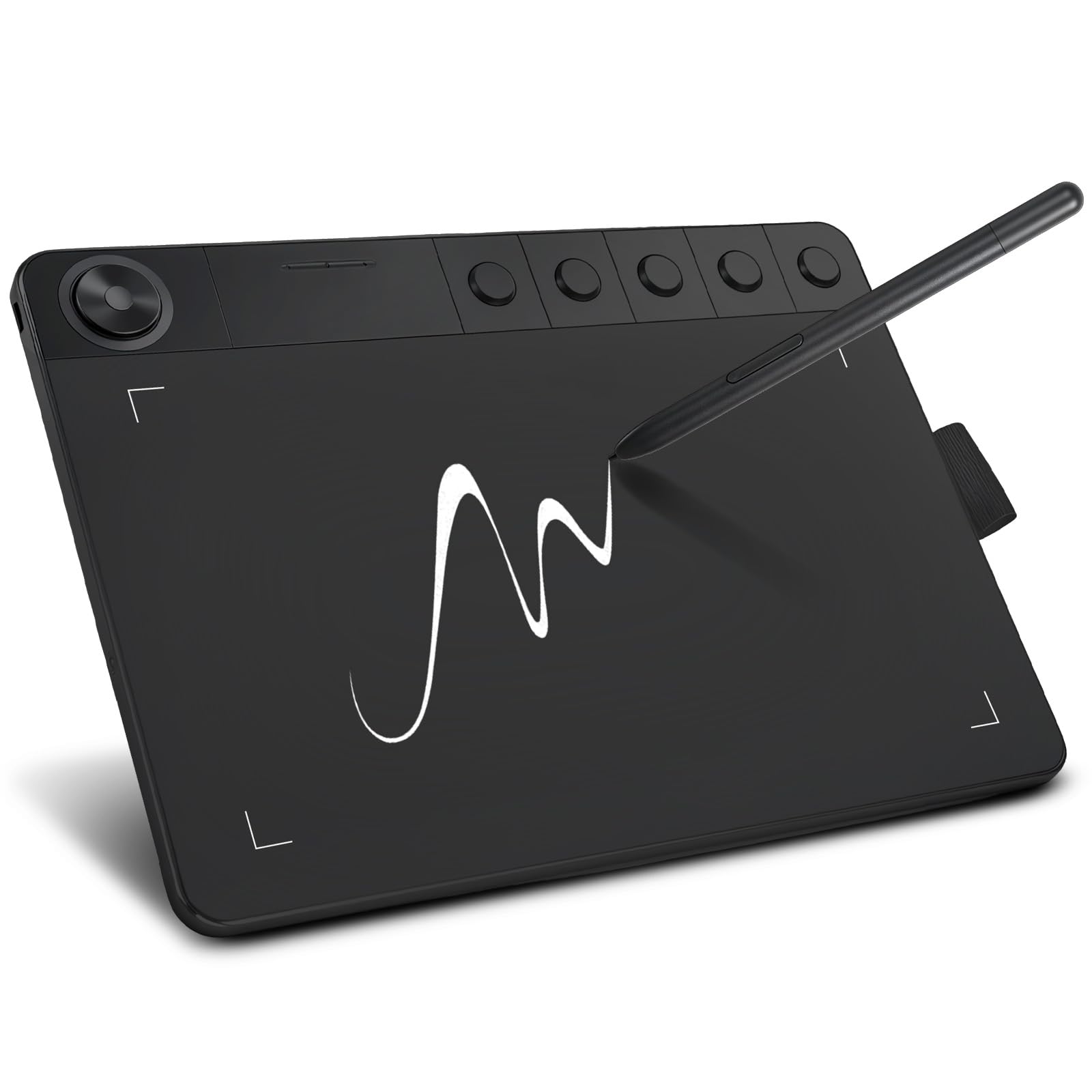 Tavoletta grafica da disegno con 5 tasti di scelta rapida, 9 x 5 pollici, penna digitale con quadrante rapido e stilo passivo senza batteria, compatibile con Android/Windows/Mac OS