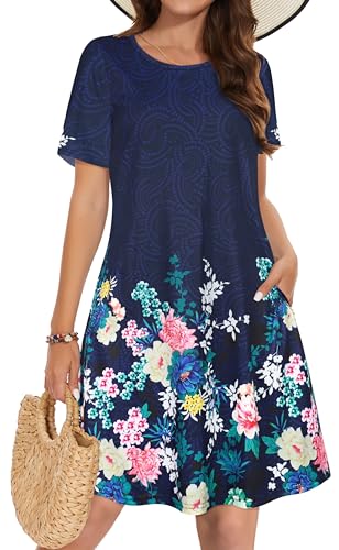 Image of Summer Dresses for Women Casual Tshirt Dress Beach Sundress with Pockets