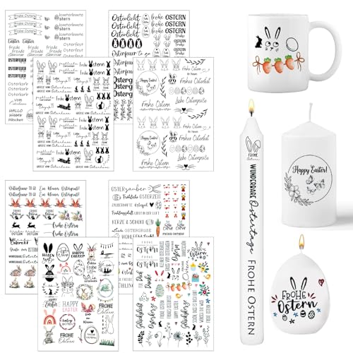 LYNBLY Easter Candle Tattoos, Pack of 8, Easter Bunny Candle Stickers, Waterslide Film Candles, Candle Foil Easter, Funny Easter Bunny Rabbit, Easter Eggs, DIY Candle Stickers for Candles and Ceramics