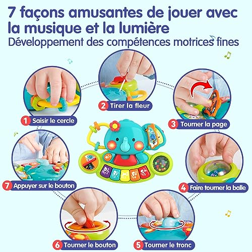 HOLA Jouet Bebe 6 Mois Piano Enfant éléphant, Jouets Musicaux Bébé pour 6 9 12 Mois Naissance Fille Garçons, Jeux Bebe Multifonction Cadeau Fille Garçons pour Enfant 1 an – Image 3