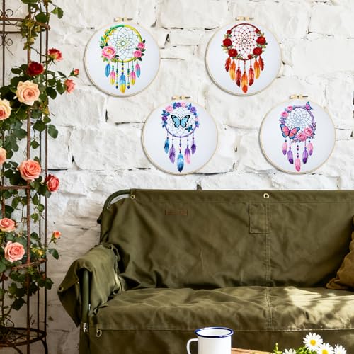 Image of BEUNITONE 4 Set Dream Catcher Embroidery Kit for Beginners 7.9 inchx7.9 inch