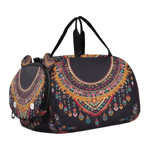 Travel Duffle Bag for Kids Boys Girls Aztec Geometric Ethnic Oriental Sports Bag Overnighter Duffle Sleepover Weekender with Shoes Compartment