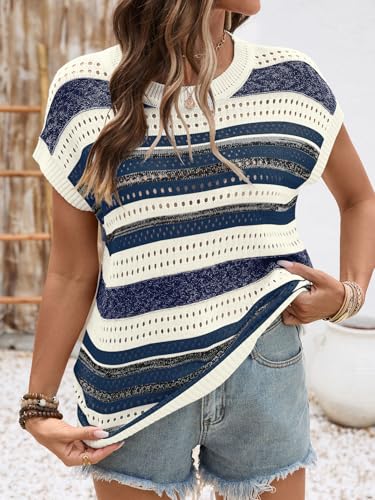 Image of Ivicoer Womens Spring Summer Tops Crochet Cap Sleeve Sweater Hollow Out Beach Vacation Clothes Trendy 2026 Loose Fit