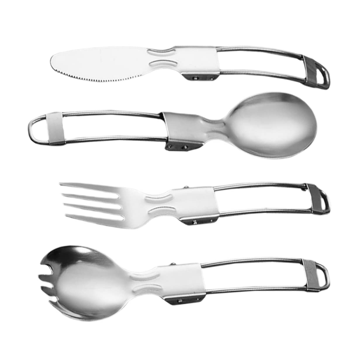 PRETYZOOM Matte Gold Stainless Steel Folding Tableware 4 Piece Cutlery Set Fork Spoon Knife Compact Picnic Utensils