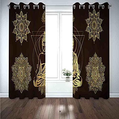 Rideaux occultants bouddha fleur dor 3d isolant phonique chambre - 5