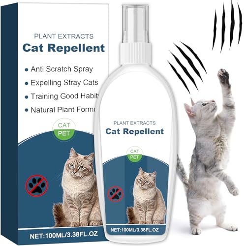 Cat Deterrent Spray, Botanical Cat Repellent Spray for Furniture, Gentle for Indoor & Outdoor Use, Helps Stop Urine Marking & Scratches, Effective Training Aid, 100ml
