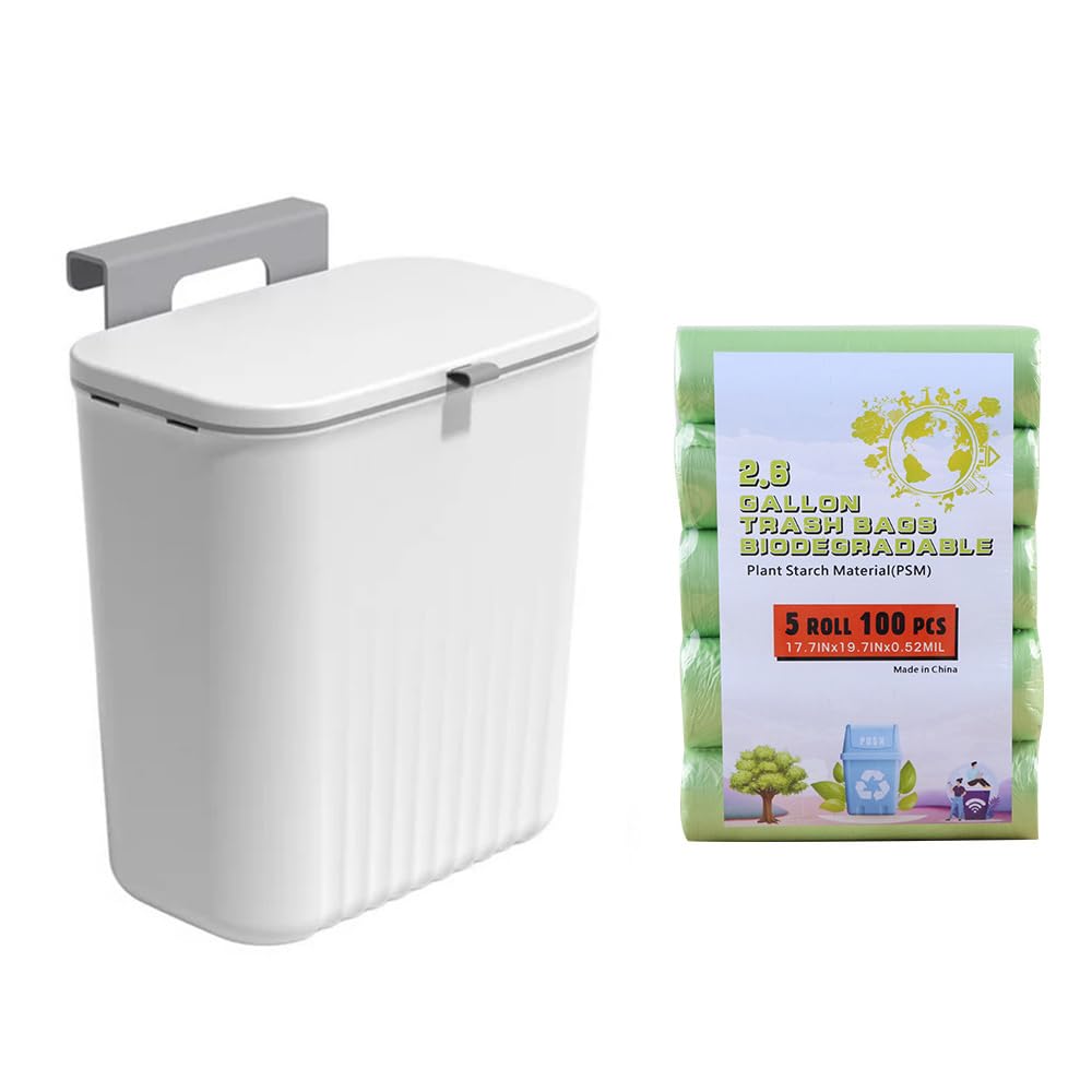 TOMVAES Hanging Kitchen Trash bin with Lid, Kitchen Compost Bin with 100 garbage bags,Wall Mounted Counter Wastebasket Garbage for Kitchen Counter/Bathroom/Office/Bedroom/Camping