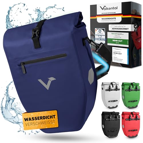 Valkental® Große & wasserdichte Gepäckträgertasche - Fahrradtasche für Gepäckträger mit großen Reflektoren [Abschließbar] Bombenfester Sitz - Mehrfach ausgezeichnet - Gefertigt für Langlebigkeit