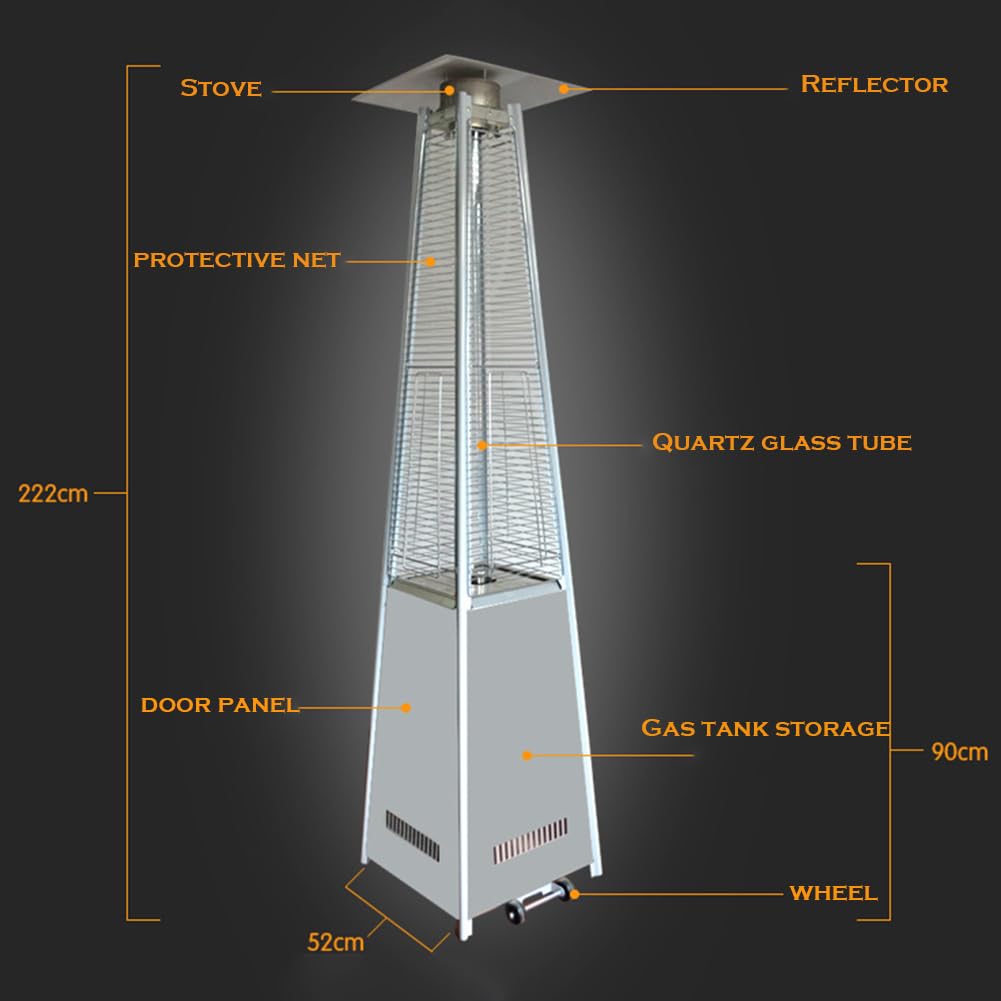 Riscaldatore Esterno, Riscaldatore Del Patio, Riscaldatore Di Propano Piramide, Riscaldatore Di Fiamma Del Tubo Di Vetro in Quarzo Per Feste, Cortile, Giardino, Decorazione,
