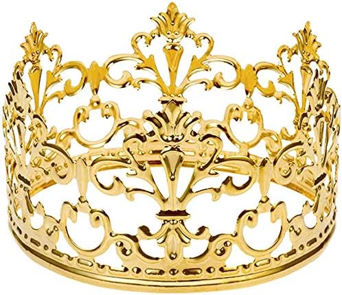 Vintage Gold Crown Cake Topper, Happy Birthday Cake Topper Party Decor, Baby shower Crown for Boys and Girls, Cake Decorations for Weddings, diameter 3.97-inch height 2.28-inch