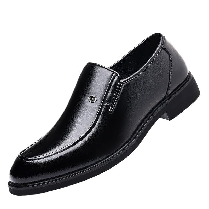 Formal Shoes for Men Slip On Pointed Toe PU Leather Apron Toe Rubber Sole Slip Resistant Anti-Slip Low Top Non Slip Walking