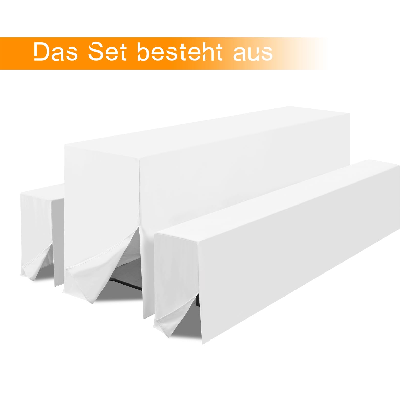 YMHPRIDE Zwei 3er-Set Bierbank & Biertisch Hussen – 3 TLG. Polyester Biertischhussen für Bierzeltgarnitur, Set für Bankette im Freien (Weiß)