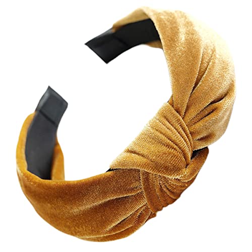 scicent Headbands Velvet Feel Hair Hoops Knotted Hairbands Top Knot Turban Hair Bands for Women Yellow - Image 2