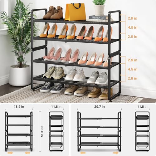 Image of SNTD Shoe Rack - Expandable Shoe Organizer for Closet, Adjustable Metal Shoe Shelf Storage, Stackable Long Shoe Stand Holder for Garage, Entryway, Door Entrance (Black, 4-Tier)