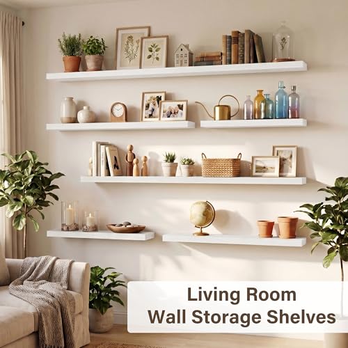 Image of Acovy 16in Long Floating Shelves for Wall Set of 2, Wood Wall Shelves for Bathroom Bedroom Kitchen Living Room Laundry Room, Modern Floating Shelf for Home Decor
