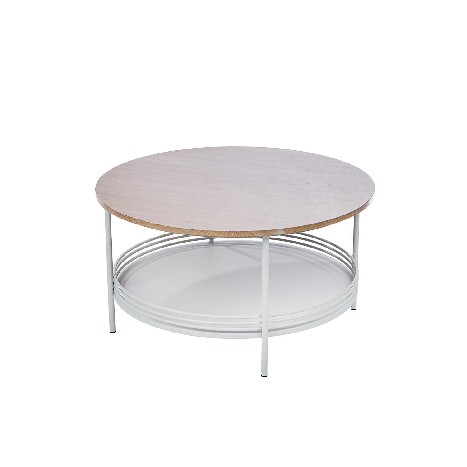 Casablanca Living Side Table, Metal, Round, Natural/White, Height 40 cm x Diameter 75 cm, Storage Table for Living Room