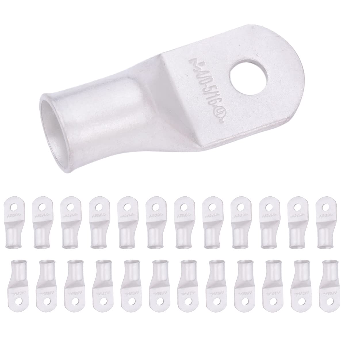 SELTERM 4/0 AWG (95 mm²) - 5/16" (M8) ⌀ Hole UL Marine Grade Wire Lugs, Battery Cable Ends, Tinned Copper Eyelets, Tubular Ring Terminal Connectors [B92] - 25 Pack