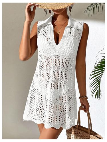 Verdusa Women's Hollow Out Crochet Cover Up Dress Sleeveless V Neck Swimsuit Coverup3