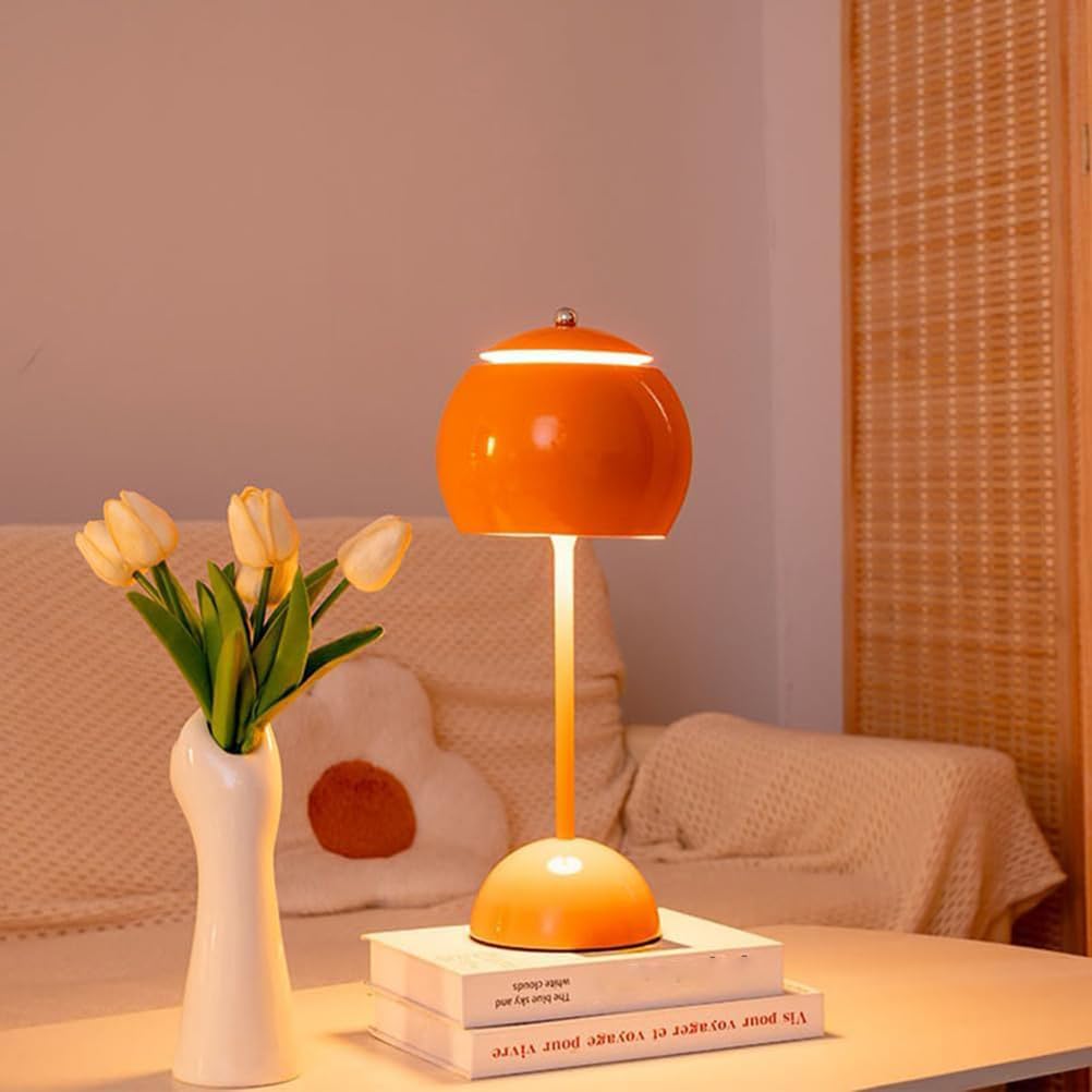 AoLa LED Pilzlampe Kabellos Akku Pilz Tischlampe Dimmbar mit Touch Control Tischleuchte USB Aufladbar 3600mAh Batteriebetrieben Mushroom Lampe Nachttischlampe Tragbar Pilz Lampe Deko,Orange
