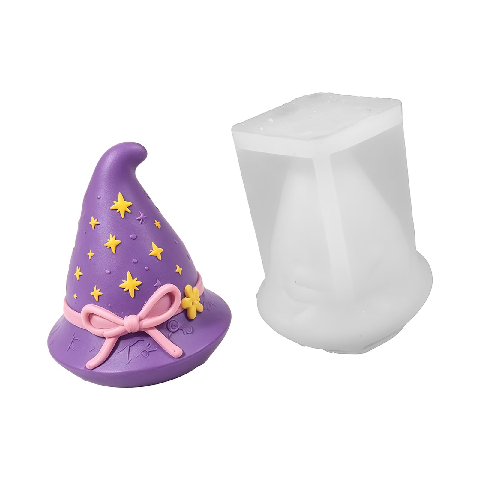 APGLSXY Seasonal Decor Mold, Halloween Witch Hat Silicone Mold with 3D Accent and Star for Wax Pouring, Resin Casting, and Plaster Seasonal Casting Wax Project Hat Decor Gothic