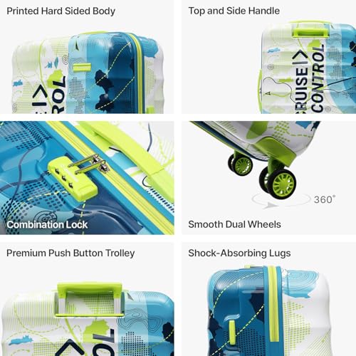 Image of uppercase Geo (Large) 76Cms, Hardsided Trolley Bag for Travel Printed Eco Polycarbonate Luggage, Combination Lock 8 Wheel Spinner Suitcase for Unisex, 2000 Days Warranty Blue