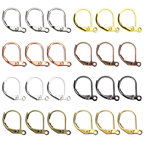 TOAOB 200pcs 8 Colors Leverback French Earring Hooks Brass Dangle Earwires 10x15mm Earring Parts Jewelry Making Findings