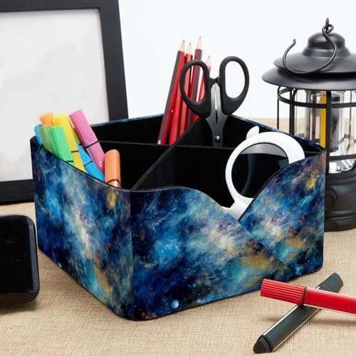 Porte-stylos rectangulaire galaxie bleue avec double compartiment de bureau - 8