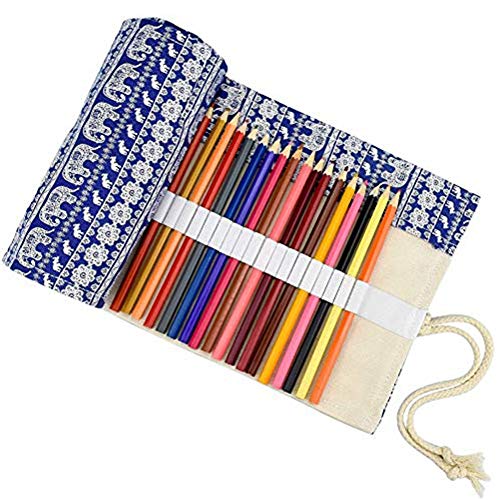 Preisvergleich Produktbild Handgefertigtes Federmäppchen aus Segeltuch, 72 Löcher, großes Fassungsvermögen, Bleistift-Vorhang, Malerei, Federmäppchen