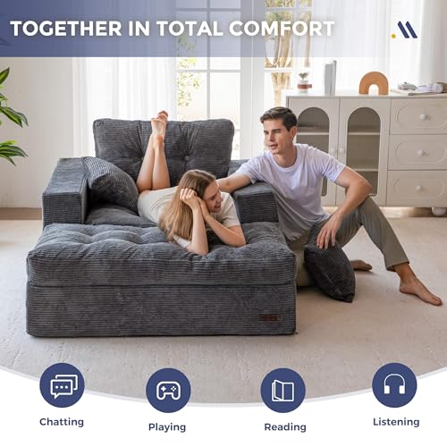 Image of MAXYOYO Modular Sectional Chaise Lounge Sofa, Upholstered Lounge Chair with Ottoman, Comfy Couch with Layered Cushion, Tufted Upholstered Sleeper Chair for Living Room, No Assembly, Dark Grey