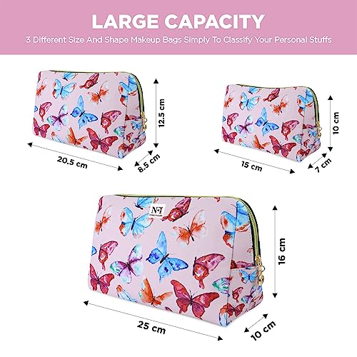 Image of NFI essentials Makeup Pouch Set of 3 Piece, Stylish Pouches for Makeup Accessories, Travel Pouch for Women, Cosmetic Pouch, Vanity Case, Jewellery Pouch, Toiletry Make up Bag