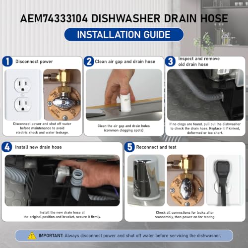 Image of AEM74333104 AEM74333101 Dishwasher Drain Hose for LG Kenmore Dishwasher | AP7034217 PS16621806 for LDF5545ST LDFN4542S LDP6797ST LDP6810SS LDT5665ST LDT5678ST OEM 2-year QA
