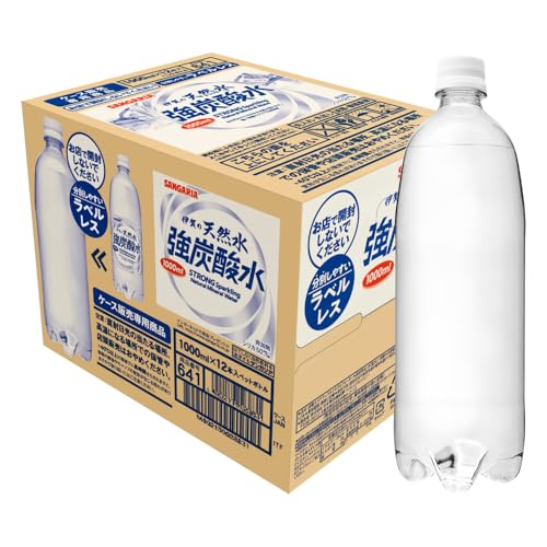 サンガリア 伊賀の天然水強炭酸水ラベルレス 1000ml×12本