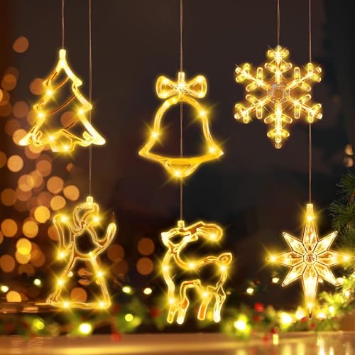 DAZZTIME Weihnachten Dekorative Fenster Licht - 6 Stück LED Saugnapf...