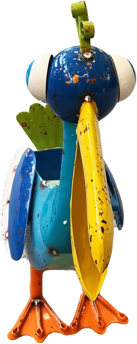 Continental Art Center Hand Painted Metal Blue Pelican Planter/Statue