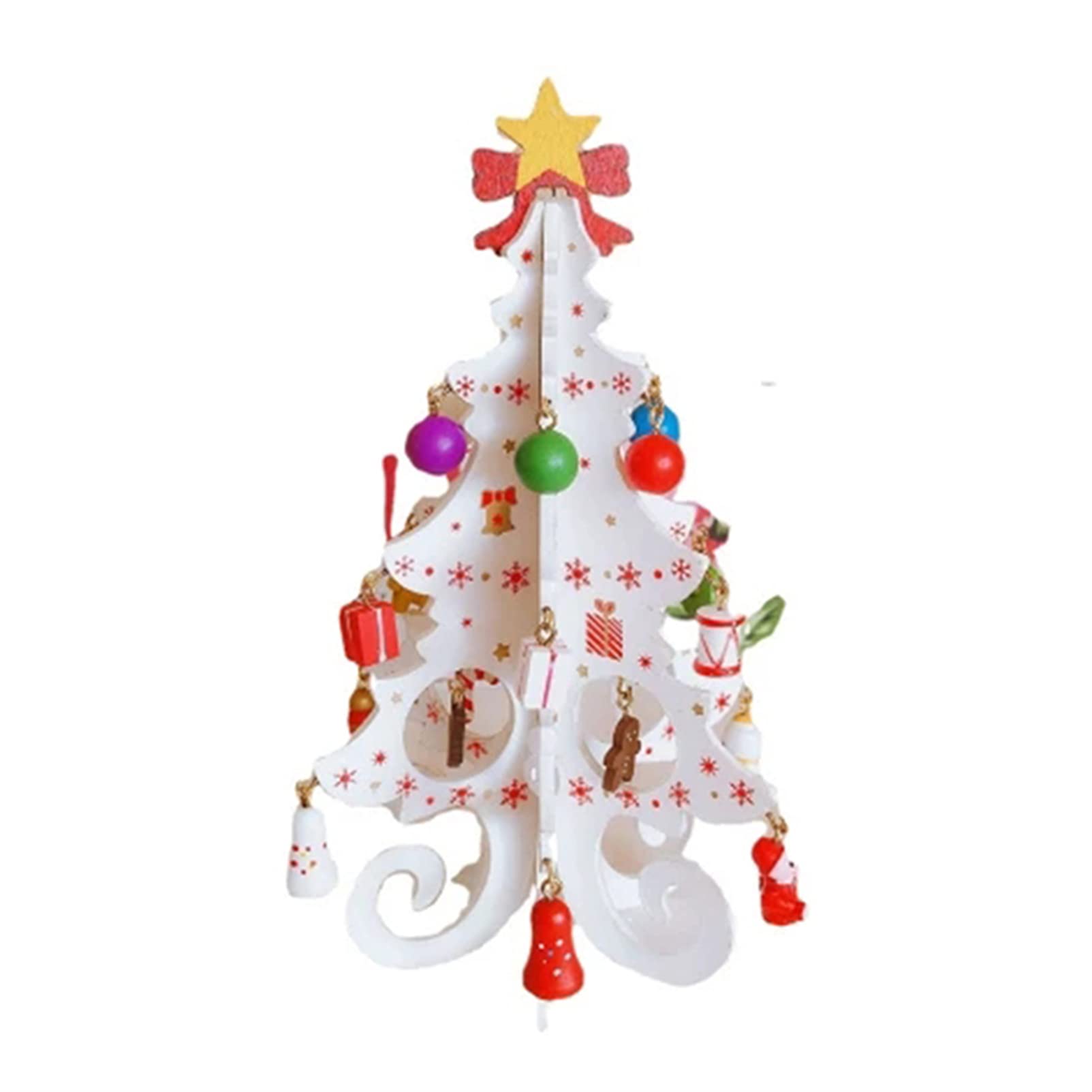 Flybloom White Wooden Tabletop Christmas Tree Miniature Christmas Tree Ornaments Christmas Decorations(White)