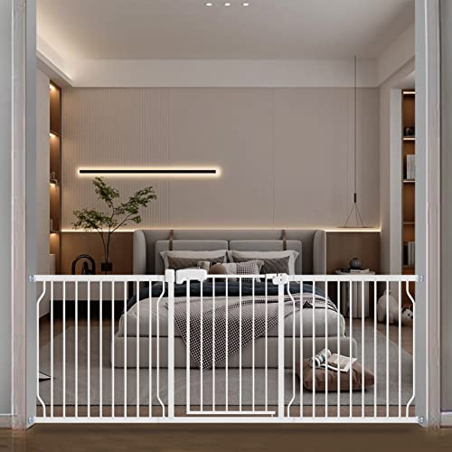 Cosend Extra Wide Baby Gate 30" Tall Extra Wide Pressure Mounted Gate Walk Through White Metal Toddler Kids Child Dog Pet Puppy Cat Gate For Indoor Stairs,Doorways (White, 192-204Cm/75.8"-80.5") #TOP6