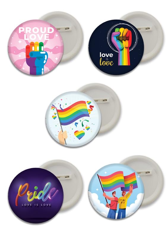 D2C Multicolor LGBT+ Pride Button Badges - 58mm Pack of 5 | Durable Rainbow Flag Pins for Expressing Support, Diversity & Inclusivity on Bags & Apparel D3