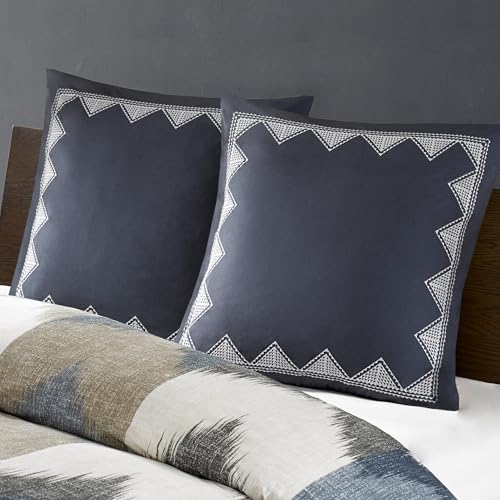 Image of INK+IVY Single 100% Cotton Euro Sham - European Square Decorative Pillow Cover, Hidden Zipper Closure (Pillow Insert NOT Included), Isla, Geometric Navy 26 inchx26 inch