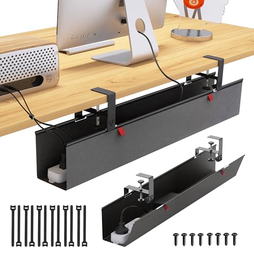 Cotohim Under Desk Cable Management Tray - Under Desk Cord Management - Clamp/Screw Mount - Fabric Wire Management - Cable Raceways Tray Cord Hiders for Office/Home (Black 35.85.6)