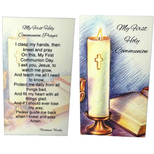 Image of Westmon Works First Communion Pocket Token Set Italian Metal Prayer Trinket with Catholic Made in the USA Holy Card