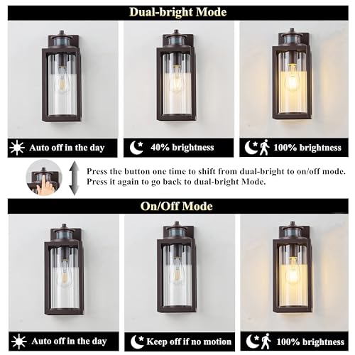 Image of MICSIU 13 Inch Oil Rubbed Bronze Motion Sensor Outdoor Wall Light 1 Pack | Waterproof Dusk to Dawn Exterior Light Fixture with Clear Glass, Outside Light Fixture for Front Porch, Garage, Walkway