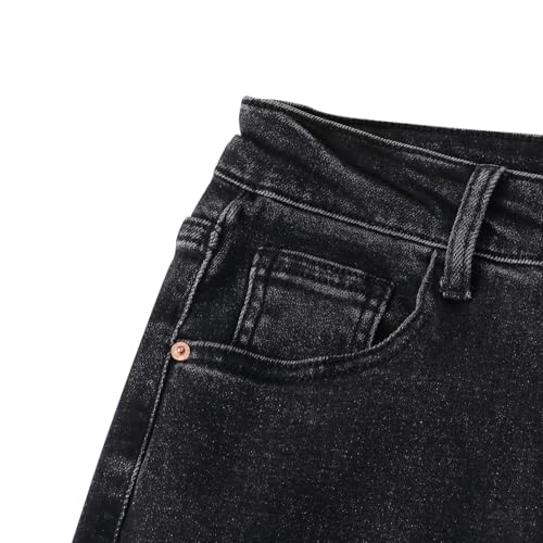 Women's Straight Leg Pants High Waisted Stretchy Denim Jeans Petite Length Black Grey Work Pant with Pockets4