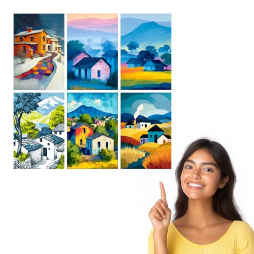 Image of SiddArtify Colorful Village Wall Art Prints Set - Impressionist Home Decor Poster for Living Room Bedroom Office - 8x12 inch Board Pack of 6