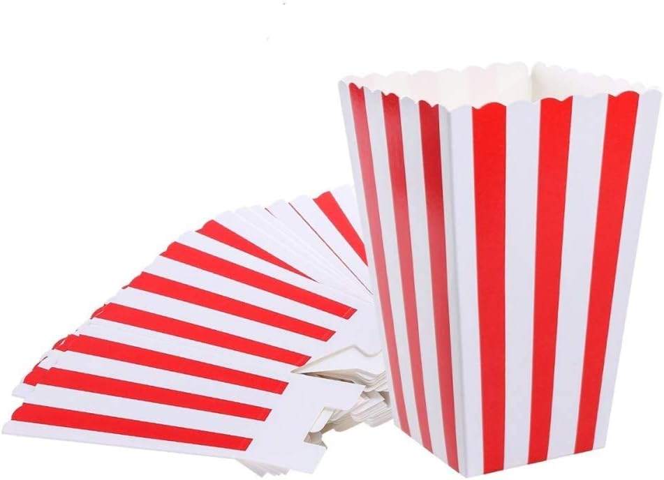MAKINGTEC Red Striped Popcorn Boxes, Classic Popcorn Containers for Movie Night, Carnival Parties, Candy Containers for Movie Party Theme, Theater Themed Decorations, Carnival Party Circus (36 Pcs)