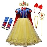 CinheyU Princess Birthday Dress Girls Snow White Costume Halloween Christmas Fancy Cosplay Party Outfits w/Accessories 5-6T